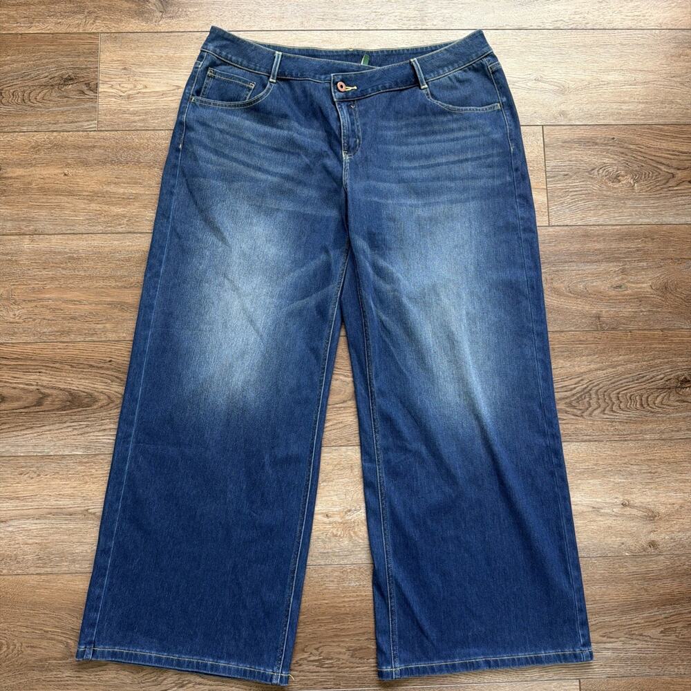Halara Flex Asymmetric Crossover Wide Leg Jeans XL Pockets Stretch Baggy NEW